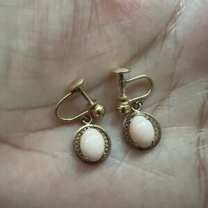 Antique 14 K gold Clip-On Earrings with Pink Stone